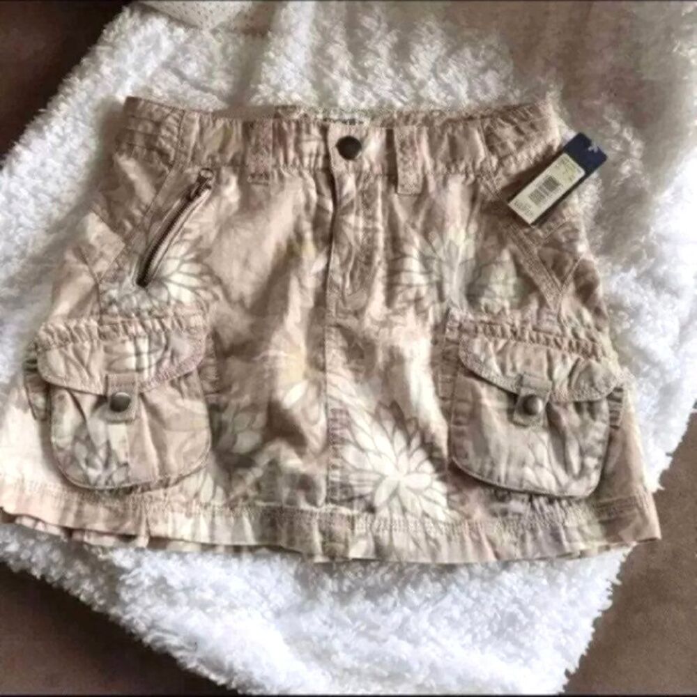 NWT Cherokee Girls M L 10 12 Utility Skirt Short Adj Waist Pleats Khaki Tan NEW